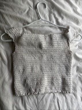 Smocked Square-Neck Women's Top in White